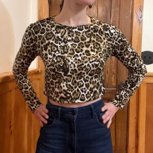 Wayf Leopard Print Long Sleeve Top Small